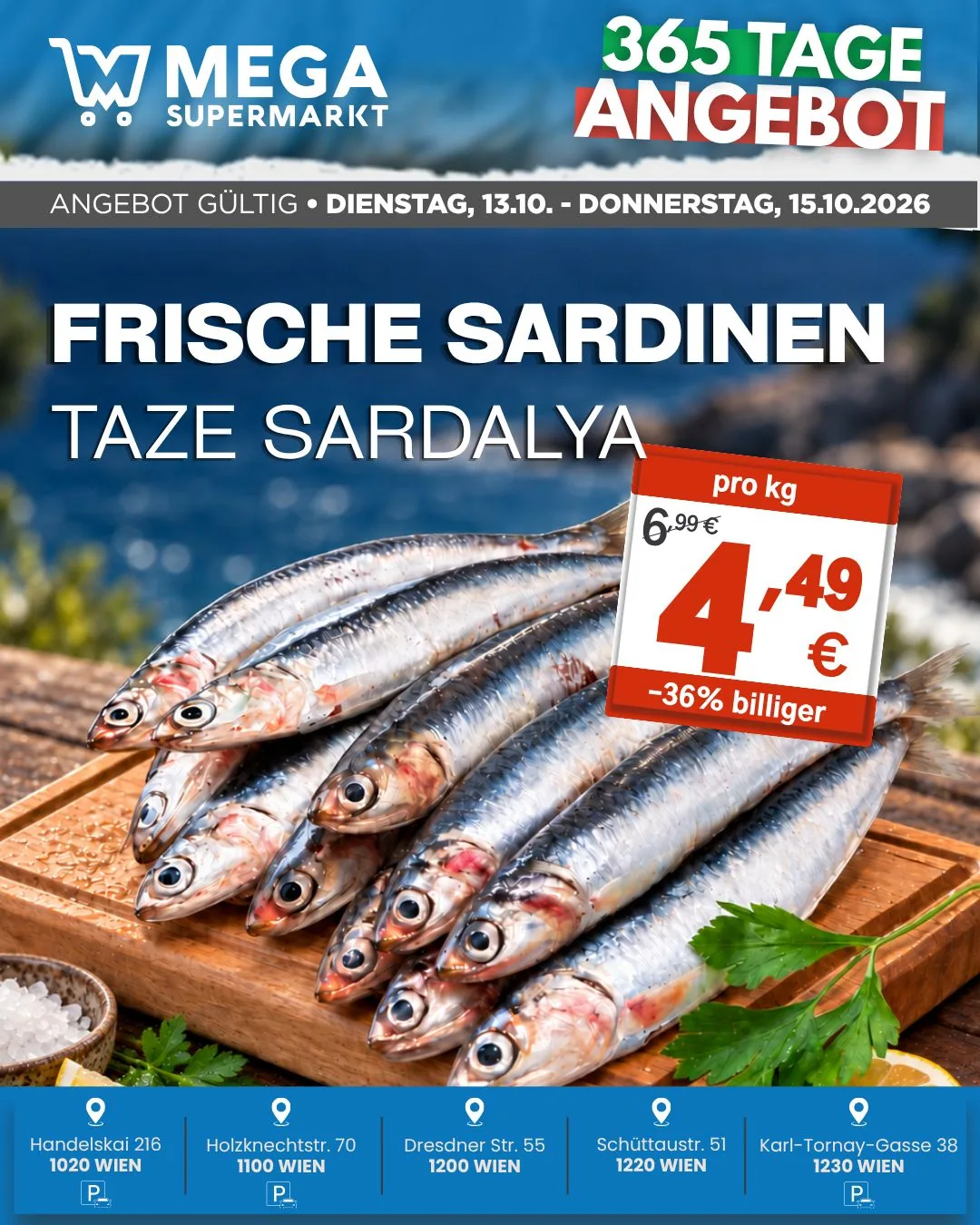 Angebot Frische Sardinen: Frische Sardinen 4,49 € pro kg statt 6,99 €.