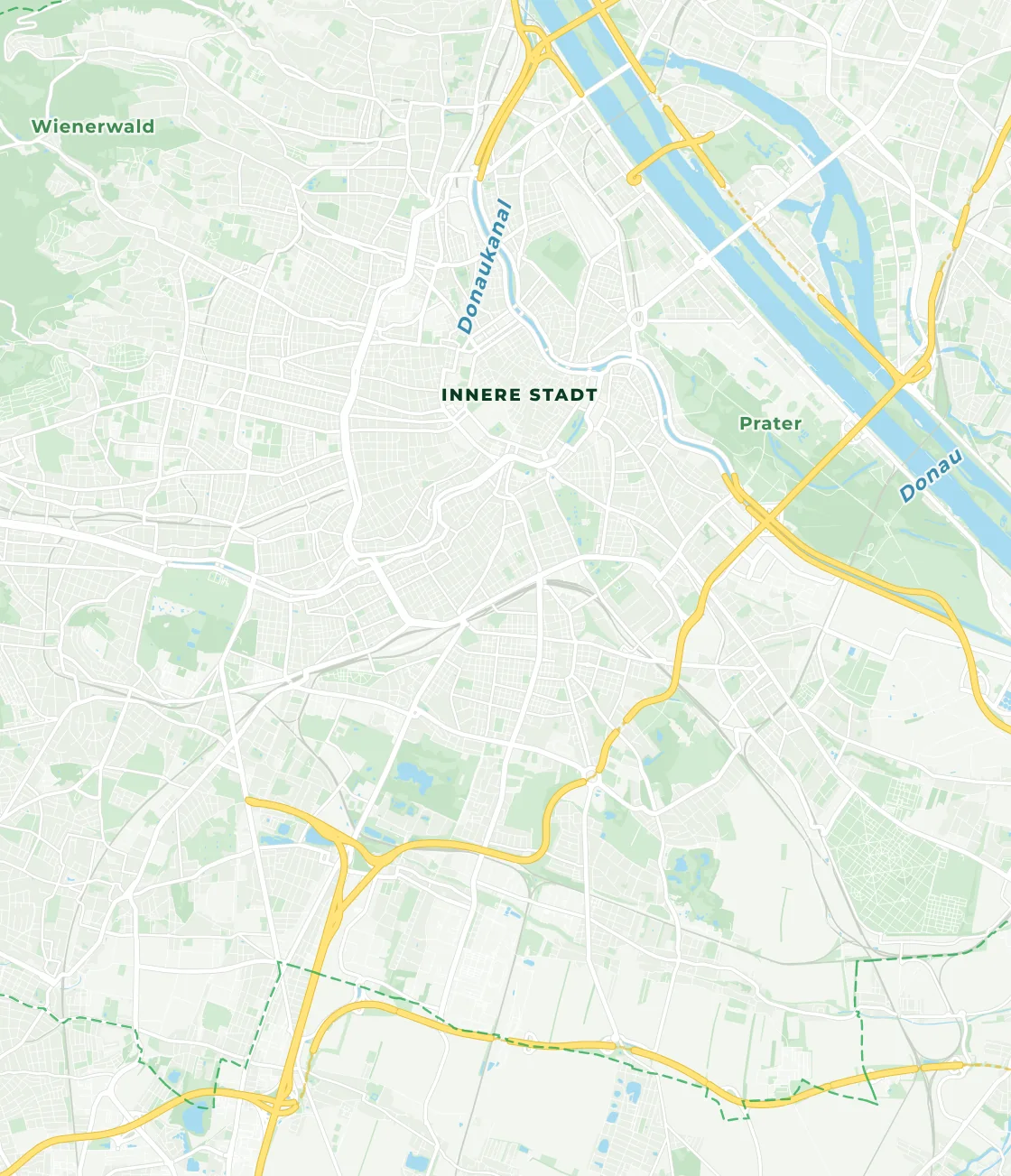 Stadtplan von Wien mit den fünf MEGA Supermarkt Filialen